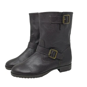 Lauren Ralph Lauren 6 M Boots Tumbled Calf Leather Sample Mid Calf Brown Buckle - Picture 1 of 12