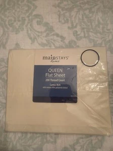 NEW  Queen Flat Sheet Mainstays 200 Thread Count Vanilla Dream / Off White NIP - Picture 1 of 6
