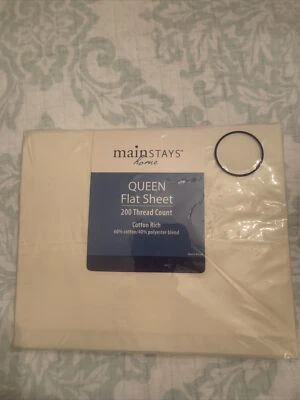 NEW  Queen Flat Sheet Mainstays 200 Thread Count Vanilla Dream / Off White NIP - Image 1 of 4