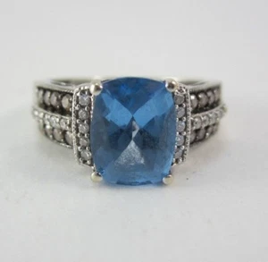 ~LE VIAN 14K WHITE GOLD BLUE TOPAZ AND DIAMOND RING 0.33TDW/ 2.33TCW 4.5G - Picture 1 of 11