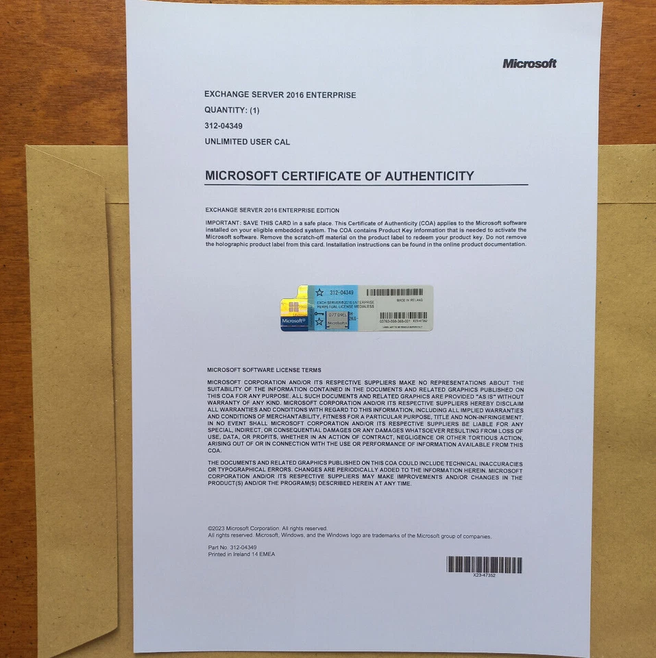 Microsoft Exchange Server 2016 Enterprise Retail Unlimited CAL CoA Authentic - Image 1 of 4