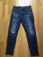 Hollister Mens Youth Taper Epic Flex 28W 30L Distressed Ripped Blue Denim Jeans