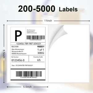 200-5000 Premium Half Sheet Address Shipping Blank Labels 8.5x5.5 Self Adhesive - Picture 1 of 5