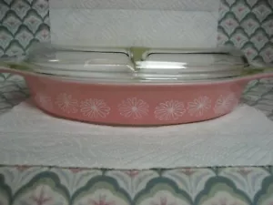Pyrex #063 PINK MARGHERITEY Casseruola ovale divisa 1,5 qt con coperchio vintage ex menta leggi - Foto 1 di 12