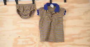 LSU Tigers Infant Embroidered 2 Pc Dress & Bloomer Striped Purple/Yellow 6-9 mos - Picture 1 of 10
