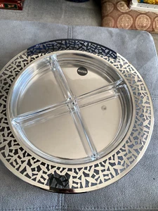 Alessi Large Stainless Steel Service Platter with glass wedges, 38cm - Picture 1 of 3