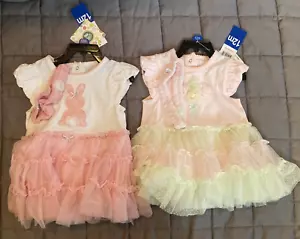Lot of 2 Little Me Girls Pink Pastel Bunny Flower Tutu Dress W/ Headband-12M-New - Picture 1 of 19