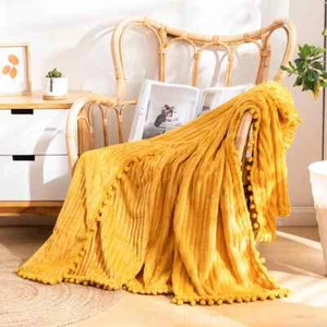 Throw Blanket Couch with Fringe Soft Cozy Fuzzy Flannel Blankets - Picture 1 of 31