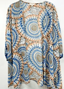 Accappatoio kimono Umgee taglia S/M aperto davanti trasparente blu/arancione mandala boho copricostume - Foto 1 di 8