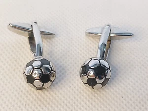 Silver Tone 3D Football Cufflinks - Picture 1 of 4