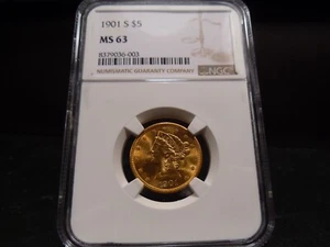 1901-S MS63 5 $ Liberty Gold Half Eagle NGC zertifiziert - helles Beispiel - Bild 1 von 8