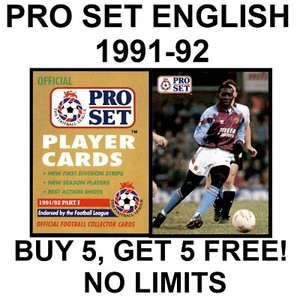 PRO SET ENGLISH FOOTBALLERS 1991-92 (1 to 100)  **Please Select Cards**