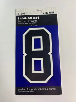 SEI Flocked Transfer 5 inch Number 8 Iron-on Art 885780 varsity athlete Black - Image 1 of 2