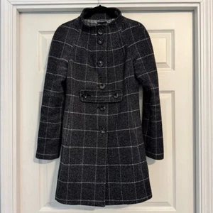 Women's Sisley Wool Coat Size S Gray Windowpane Plaid - Picture 1 of 7