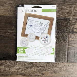 Bucilla Stamped Embroidery Pattern Sheet Home Sweet Stitch 50 US State +icon - Picture 1 of 3