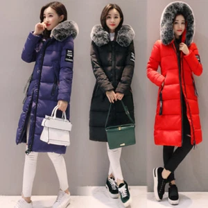 Womens Ladies Long Winter Coat Padded Quilted Puffa Jacket Fur Hooded Plus Size - Picture 1 of 15