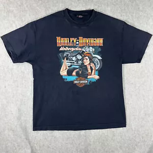 Y2K Harley Davidson T Shirt XL Biker Girl Tee Black Short Sleeve Graphic - Picture 1 of 11