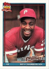 1991 Topps Baseball Rookie Wes Chamberlain Philadelphia Phillies #603