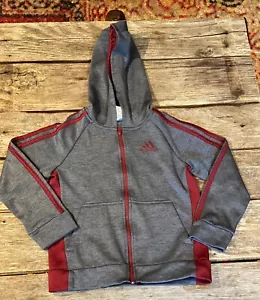 Adidas Kids Size 6 Full Zip Track Jacket 3 Stripe Hooded Gray Maroon Long Sleeve - Picture 1 of 7