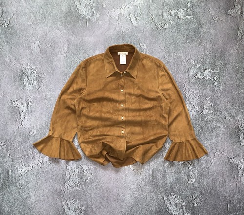 Celine 42 Wmns camicia di capra in pelle abito giacca blusa con bottoni manica lunga