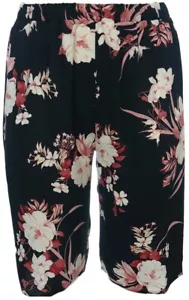 Neue leichte Damen-Culotte zum Überziehen schwarz Blumendruck elastischer Bund - Bild 1 von 3