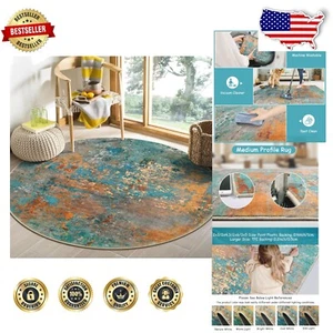 Colorful 4Ft Round Area Rug – Contemporary Abstract Design for Cozy Spaces - Picture 1 of 8