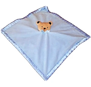 Baby Essentials Tan Teddy Bear Blue Rattle Baby Security Blanket Blue Satin Bow - Picture 1 of 3