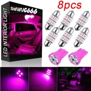 8x Pink LED Bulbs Map Dome License Plate Light Interior LED Package T10 W5W 31MM - Picture 1 of 8