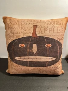 Almohada Primitiva Halloween Calabaza/Jack O Linterna Cremallera 15.5" x15.5" - Imagen 1 de 7