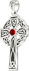 Men's Sterling Silver Synthetic Ruby Birthstone Irish Celtic Knot Cross Pendant