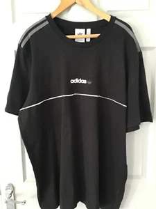 Adidas Mens Black T-Shirt Size 2XL Grey Stripes On Sleeves White Logo VGC - Picture 1 of 7