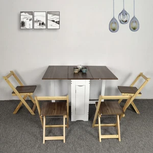 Dining Table and 4 Chairs Set Folding Kitchen Garden Table - Picture 1 of 11
