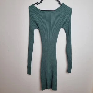 Glassons Womens Dress Size S Small Green Bodycon Long Sleeve Ribbed Open Back - Picture 1 of 9