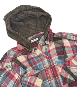 We The Free People Canyon Creek Shacket Hoodie Women’s Medium Plaid Red Button - Picture 1 of 6
