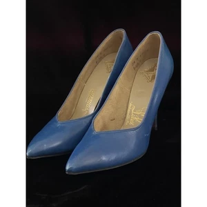 Vintage 50er 60er blaue Leder High Heels Stilettos Gr. 5,5 Rockabilly Avonettes LaRose - Bild 1 von 14