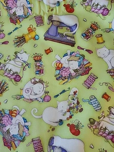 Baumwollstoff Love To CRAFT KATZEN grün Beth Logan für Henry Glass VINTAGE 1/2 Y - Bild 1 von 5