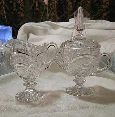 Juego de azúcar y crema de cristal vintage con diseño floral grabado Foto 1 de 4