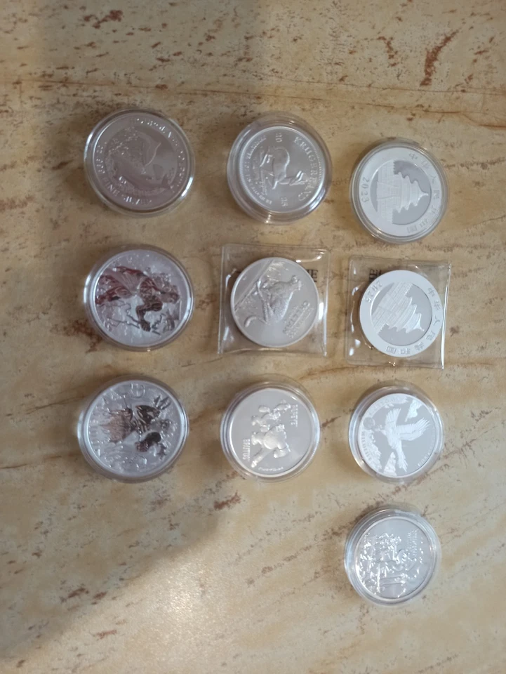 Lotto monete da N. 10 Once D'argento Puro 999 - Immagine 1 di 4