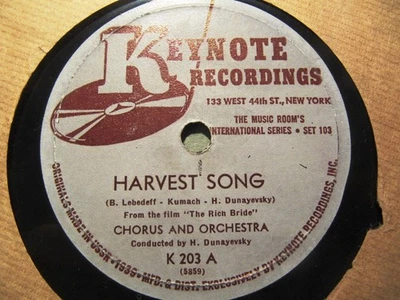 1938 SOVIET Ukrainian Isaac Dunaevsky cond MOVIE RICH BRIDE RUSSIAN KEYNOTE K203 - Image 1 of 2