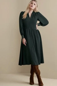 Maxi Abito Verde Morbido Dintorni 8P Manica Lunga Pieghettato Scollo a V Zip Laterale Elegante - Foto 1 di 10
