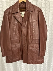 Berman’s Vintage 70er braune Western Cowboy Lederjacke Herren 44 herausnehmbares Futter - Bild 1 von 13