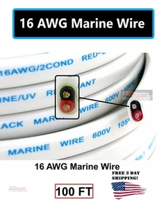 Barco dúplex 100 ft 16Ga cable marino grado 100 % cobre OFC cable calibre 16/2 - Imagen 1 de 3