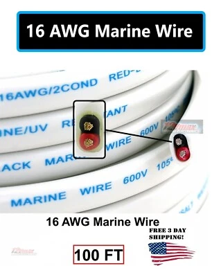 100ft 16Ga Marine Cable Grade Wire Duplex Boat 100% Copper OFC Wire 16/2 Gauge - Image 1 of 3