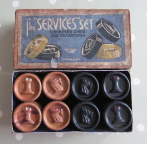 VINTAGE THE " SERVICES " SET COMBINATION CHESS AND DRAUGHTSMEN BY CHAD VALLEY - Picture 1 of 9