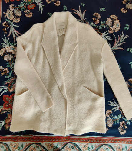 OFF WHITE Cardigan giacca oversize Cynthia Rowley taglia S misto lana boucle bianco avorio