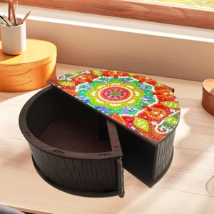 Mandala Diament Obraz Pojemnik Drewniana biżuteria Etui Diament Sztuka Organizer Pudełko - Zdjęcie 1 z 26