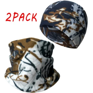 Camo Winter Beanie Hat Fleece Watch Cap Polar Ski Neck Warmer Gaiter Face Mask - Picture 1 of 18