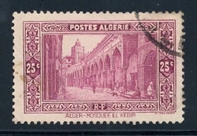 ALGERIA #86 25c El-Kebir Mosque Algiers Algerie USED VF VLH P13 By Hand 1936 - Image 1 of 2