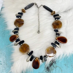 Chico's Beaded Earthy Gemstone Black Dagger Silver Tone Necklace 19" Chicos - Picture 1 of 7