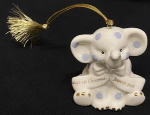 NIB Lenox Elephant Baby’s First Christmas Ornament James 2016 PERSONALIZED - Picture 1 of 8